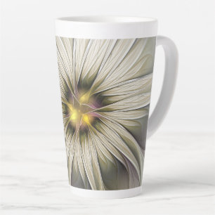 Big Ivory Flower, Abstract Modern Fractal Art Latte Mug