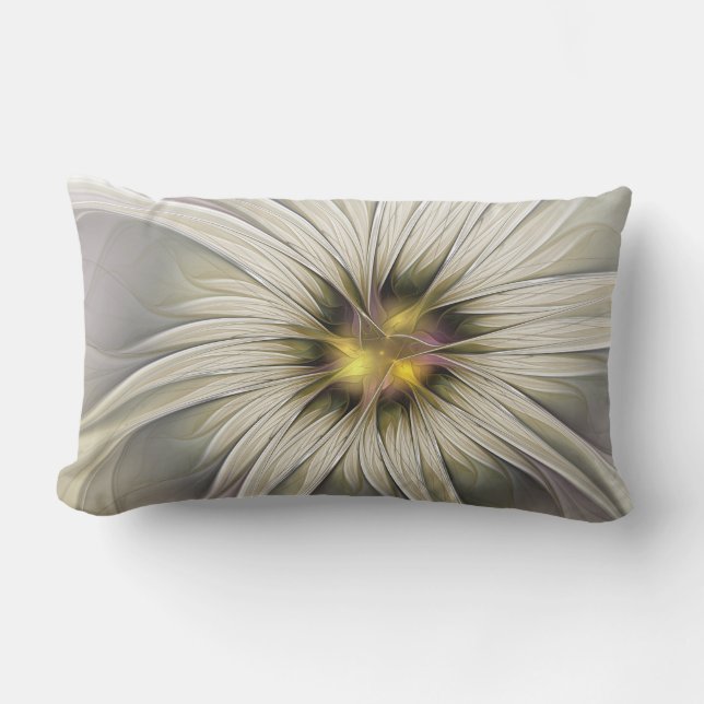 Big Ivory Flower, Abstract Modern Fractal Art Lumbar Cushion (Front)