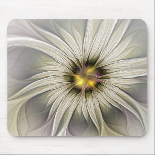 Big Ivory Flower, Abstract Modern Fractal Art Mouse Pad
