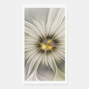 Big Ivory Flower, Abstract Modern Fractal Art Napkin