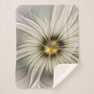 Big Ivory Flower, Abstract Modern Fractal Art Sherpa Blanket