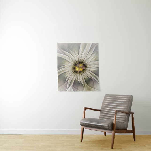 Big Ivory Flower, Abstract Modern Fractal Art Tapestry (In Situ)