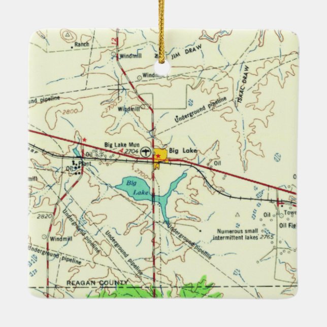 Big Lake TX Topo Map Ceramic Ornament (Back)