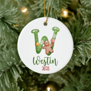 Big Letter, Name and Date Personalised Ceramic Tree Decoration