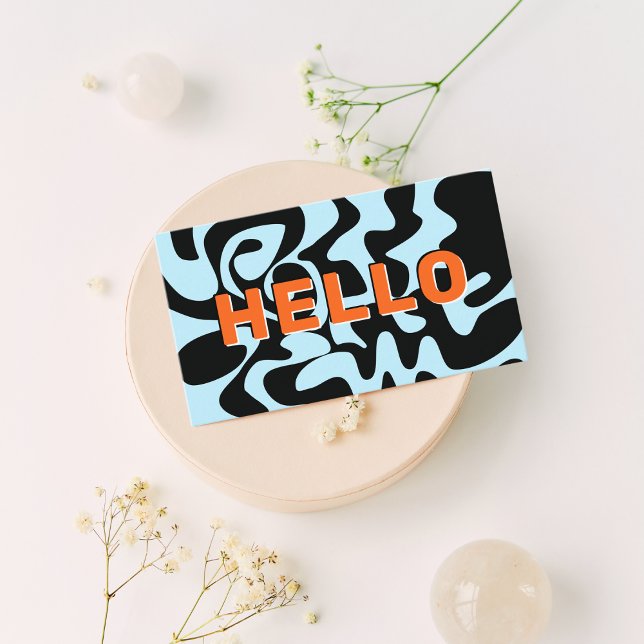 Big Letters Hello Modern Black Pale Blue Orange Business Card (Creator Uploaded)