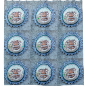 big-lipped sunfaces blue shower curtain
