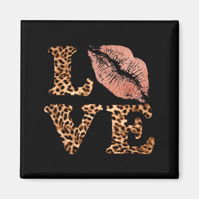 Big Lips Love Leopard Print Letters Pink Lips Vale Magnet (Front)