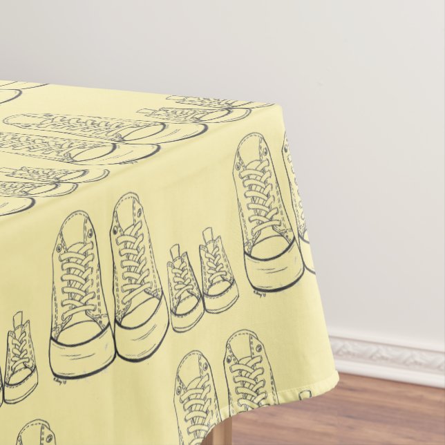 Big Little Shoes New Baby Shower Sneaker Yellow Tablecloth (In Situ)