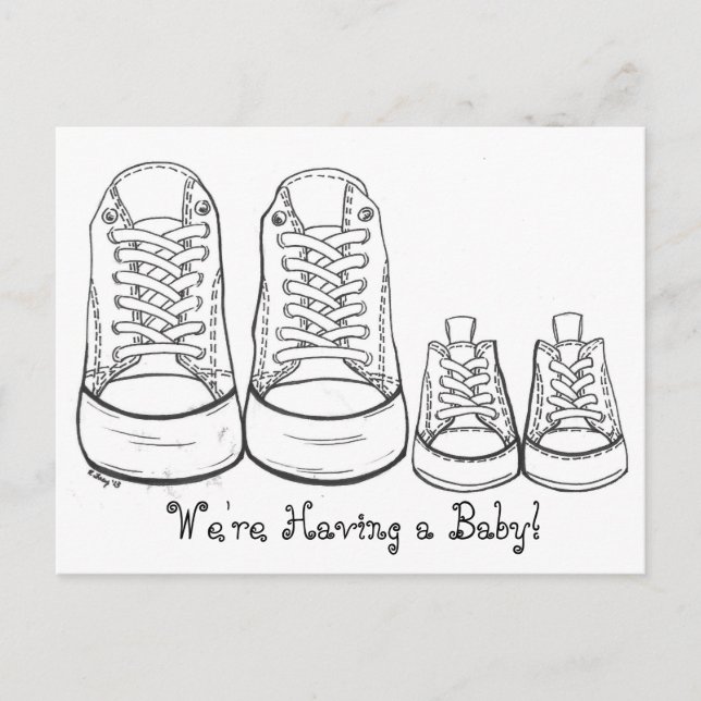 Big Little Sneakers New Baby Birth Announcement Postcard (Front)