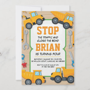 big machine construction birthday invitations