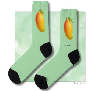Big Mango, Sweet Fruit and Name on Green Socks