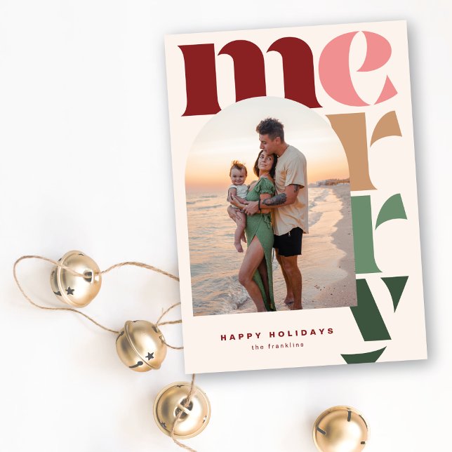 Big Merry Modern Arch Photo Holiday Card (Creator Uploaded)