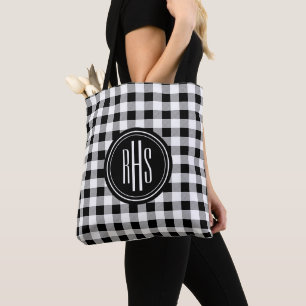 Big Monogram on Buffalo Check Shoulder Tote Bag
