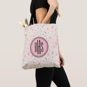 Big Monogram on Spring-Easter Pattern Tote Bag