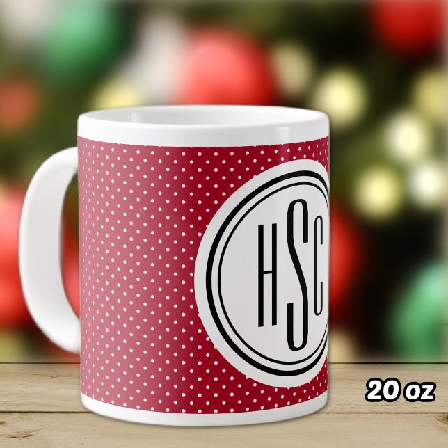 Big Monogram Red & White Swiss Dots Large Coffee Mug (Creator Uploaded)