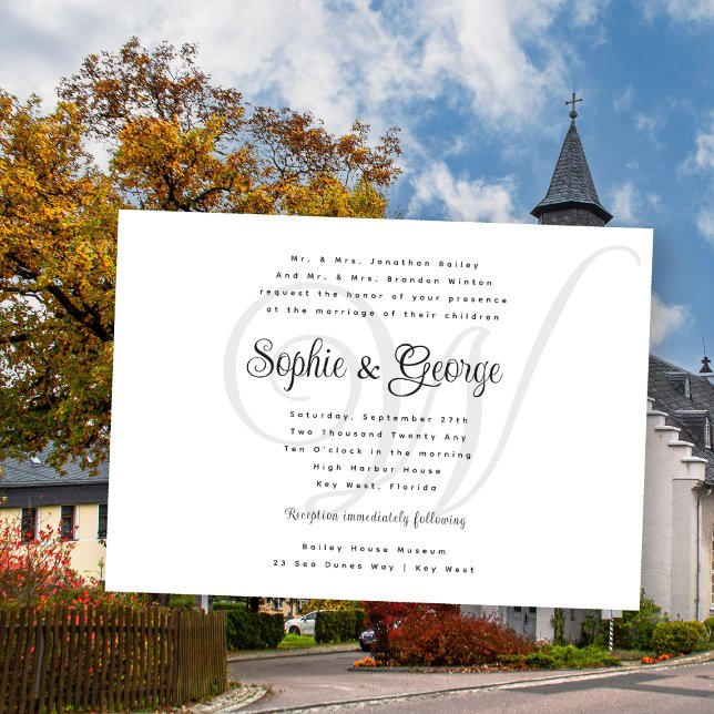 Big Monogram Wedding Black n White Invitations (Creator Uploaded)