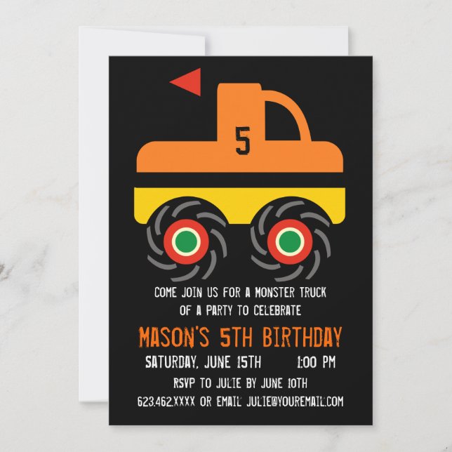 Big Monster Truck Birthday Party Invitations (Front)
