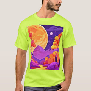 Big Moon & Cartoon Trees Art T-Shirt