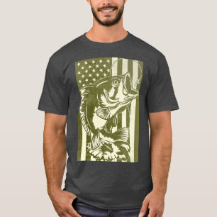 Big Mouth Bass Fish American Flag T-Shirt