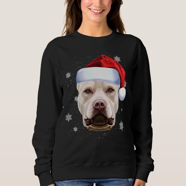 Big Mouth Dog White Pitbull Christmas Santa Hat Sweatshirt (Front)