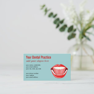 Big Mouth White Teeth Blue Professional Dental Business Card