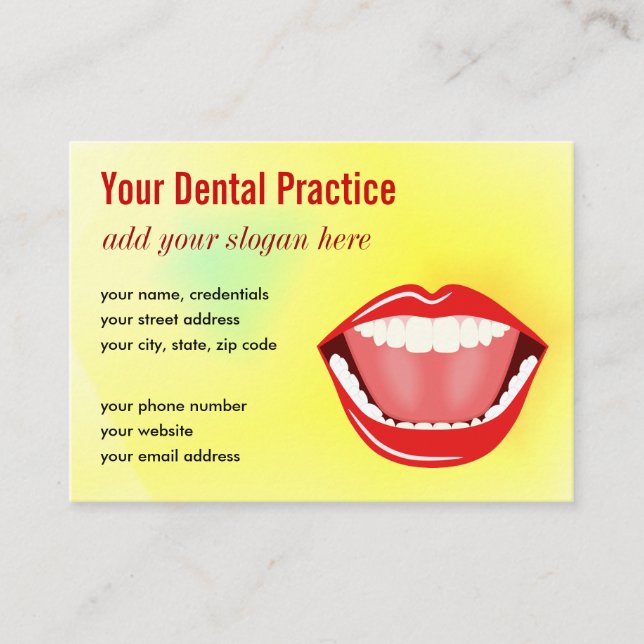 Big Mouth Yellow Gold Professional Dental Business Card (Front)