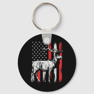 Big Mule Deer Hunter American Flag Shirts Key Ring