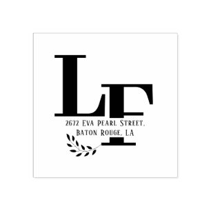 Big Name Initial Leaves Wedding  Rubber Stamp