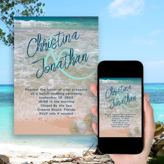 Big Names Casual Wedding Turquoise Sea Invitation (Creator Uploaded)