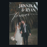 Big Names White Overlay Forever Wedding Photo Faux Canvas Print<br><div class="desc">Wedding photo faux canvas print with the bride and groom's names in large white letters above forever in a pretty script.</div>