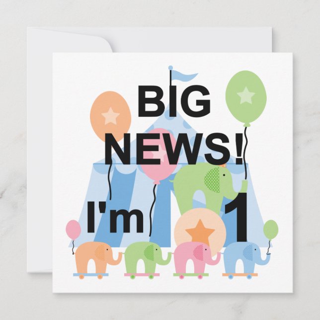 Big News Circus 1st Birthday T-shirts and Gifts Invitation (Front)