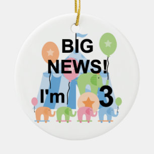 Big News Circus 3rd Birthday Tshirts and Gifts Ceramic Tree Decoration