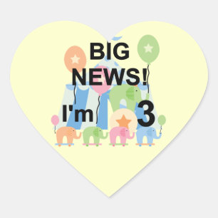 Big News Circus 3rd Birthday Tshirts and Gifts Heart Sticker