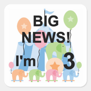 Big News Circus 3rd Birthday Tshirts and Gifts Square Sticker