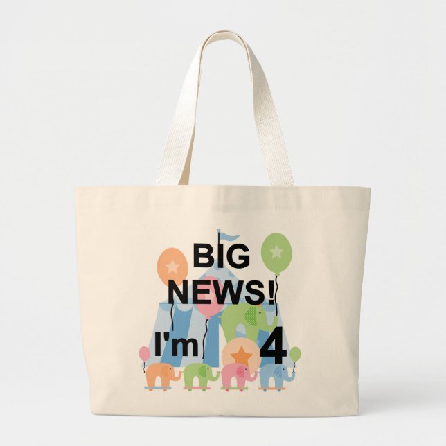 Big News Circus 4th Birthday T shirts and Gifts Large Tote Bag (Front)