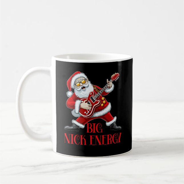 Big Nick Energy Funny Christmas Santa Guitarist Coffee Mug (Left)