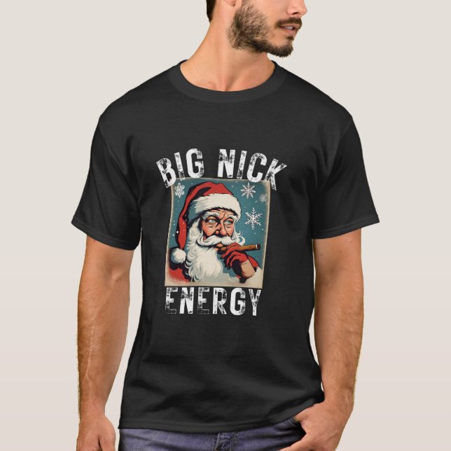 Big Nick Energy Funny Christmas Vintage Santa Smok T-Shirt (Front)
