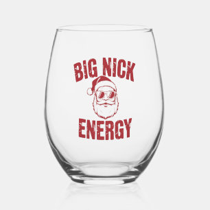 Big Nick Energy Funny Santa Rude Christmas Joke  Stemless Wine Glass