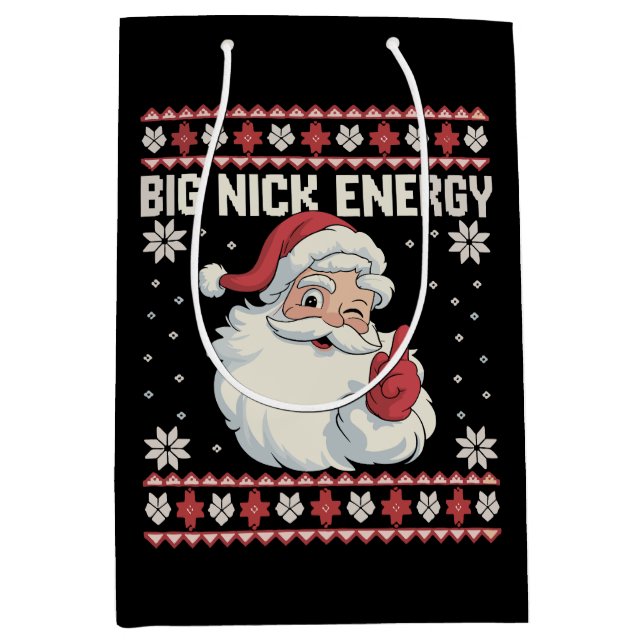Big Nick Energy Santa Ugly Christmas Sweater Medium Gift Bag (Front)
