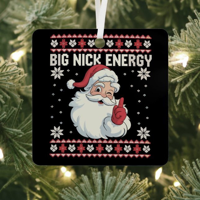 Big Nick Energy Santa Ugly Christmas Sweater Metal Tree Decoration (Insitu)