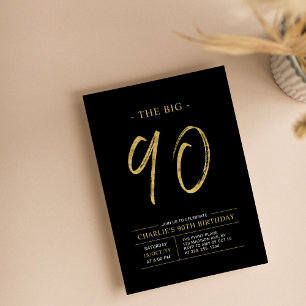 Big Ninety Gold & Black 90th Birthday Party Invitation