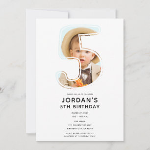 Big Number 5 FIVE Photo Fifth 5th Birthday Party Invitation