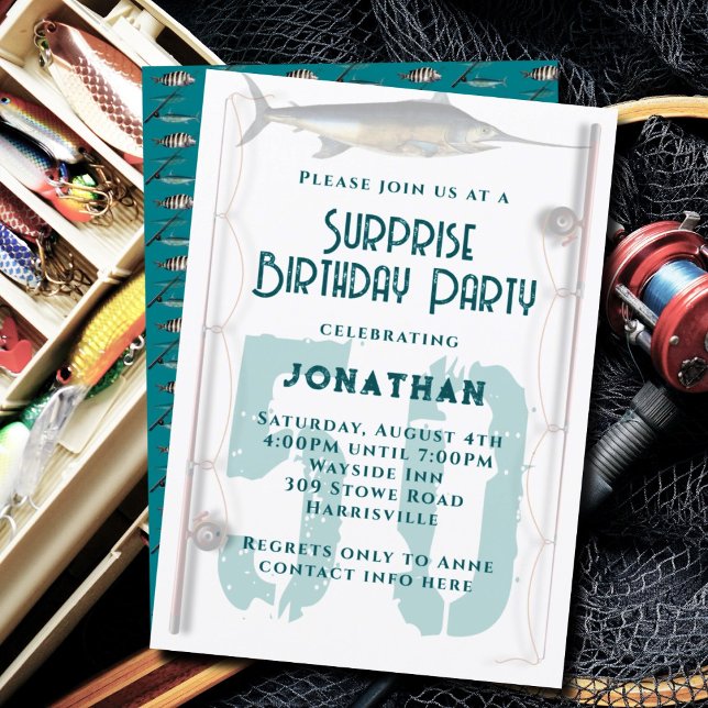 Big Number Fishing Theme Adult Male Party Invitation (Creator Uploaded)