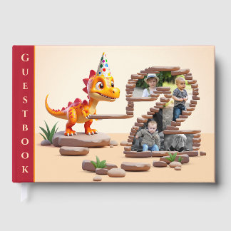 Big Number Photo 2nd Birthday | Little Dino Dragon Guest Book