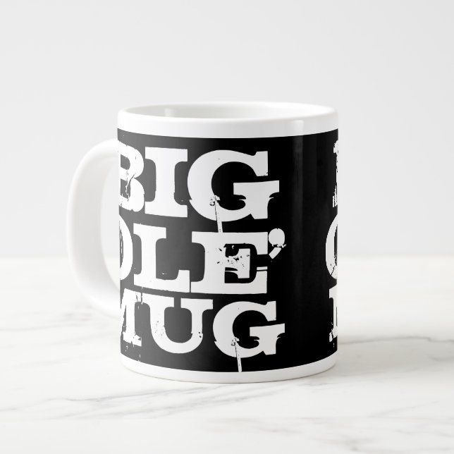 Big Ole' Mug, Giant Jumbo Coffee Mug, Black/White Large Coffee Mug (Front Left)