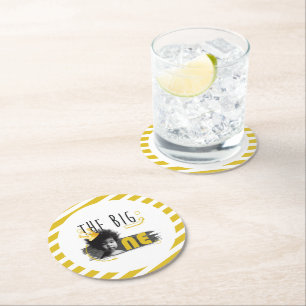 BIG ONE Baby Boy Birthday Round Paper Coaster