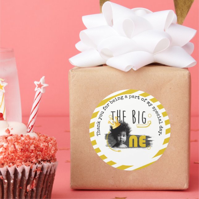 BIG ONE Baby Boy Birthday Thank you Classic Round Sticker (Party)