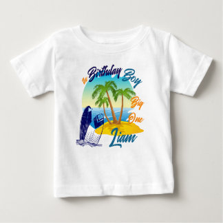Big One Birthday Boy Beach Theme Personalised Name Baby T-Shirt