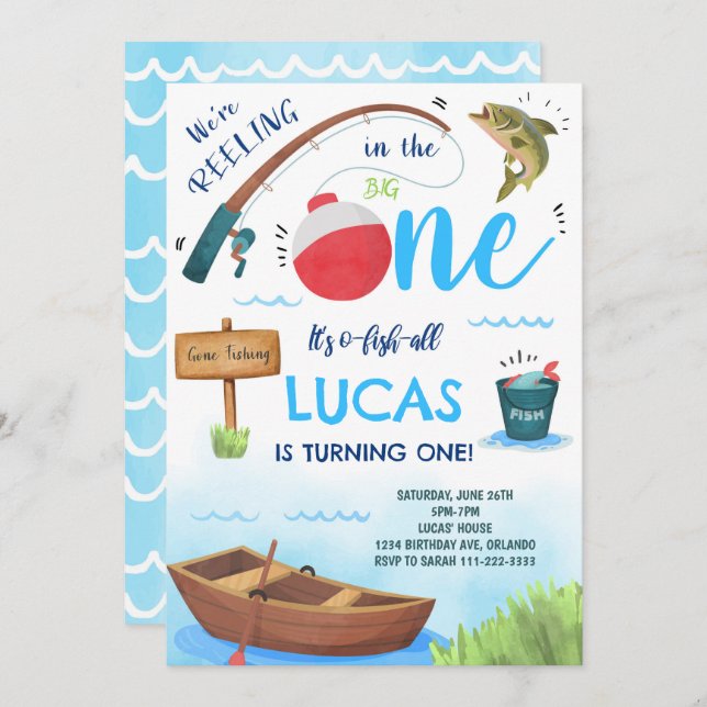 Big One Fishing 1st Birthday Invite (Front/Back)
