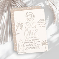 Big One Surfboard Doodle Beige 1st Birthday